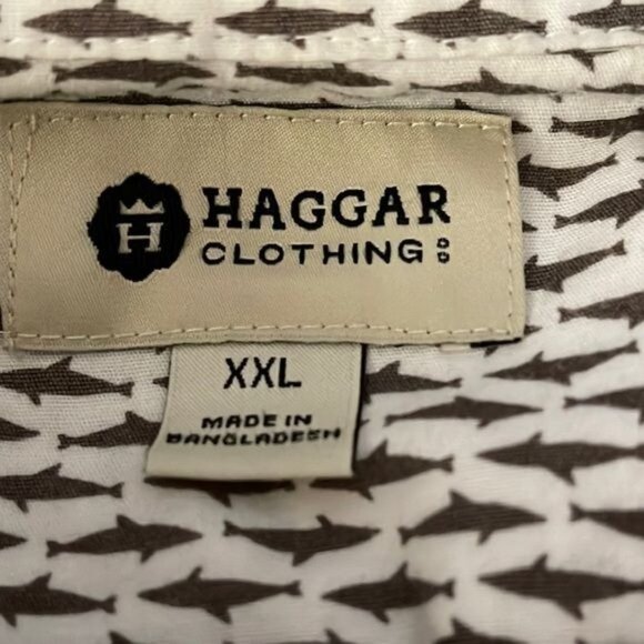 Haggar Shark JAWS Button Up Shirt White Short Sleeve Brown Image Cotton Size XXL - Picture 4 of 5